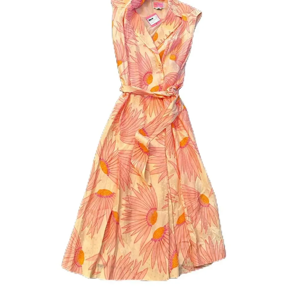 NWT $598 MSRP Falling Flower Jacquard Dress silk satin floral orange pink sz 0